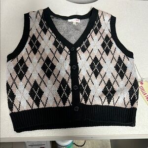 Stella tweed  V-Neck Black and Cream Sweater